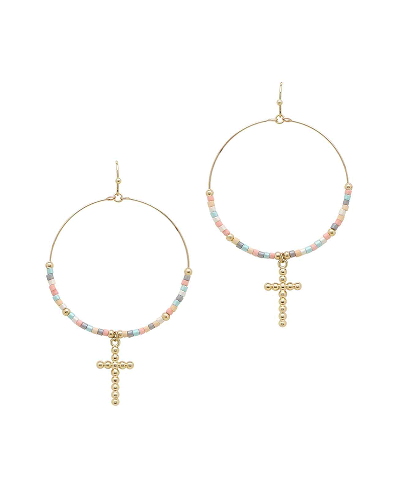 Seed Bead Round w/ Cross Earring