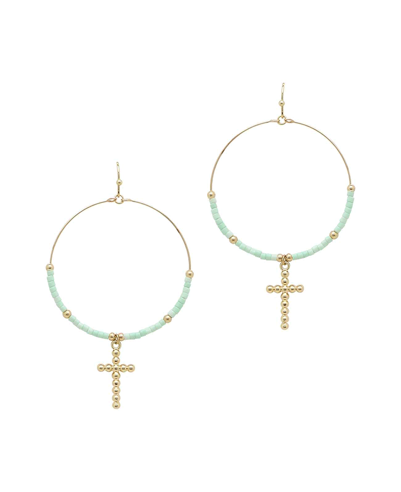 Seed Bead Round w/ Cross Earring