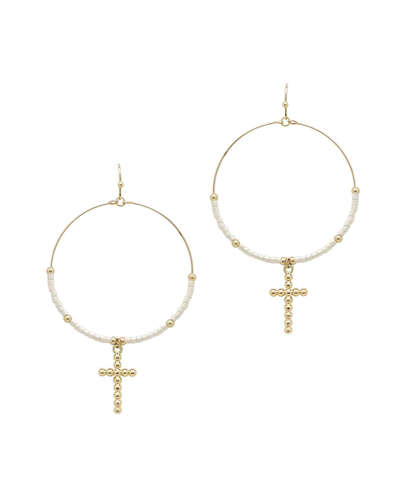 Seed Bead Round w/ Cross Earring