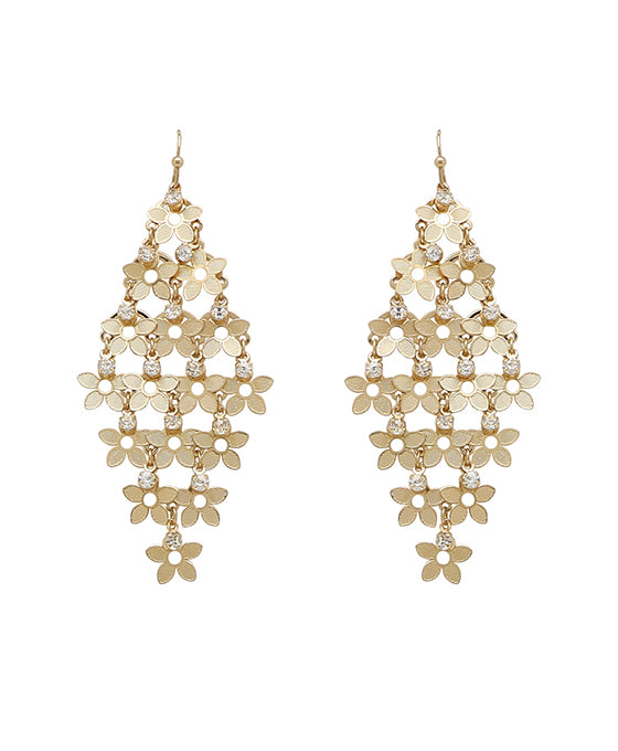 Metal Flower Linked Diamond Shape Earring