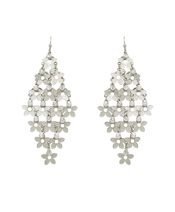 Metal Flower Linked Diamond Shape Earring