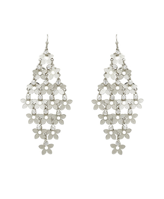 Metal Flower Linked Diamond Shape Earring