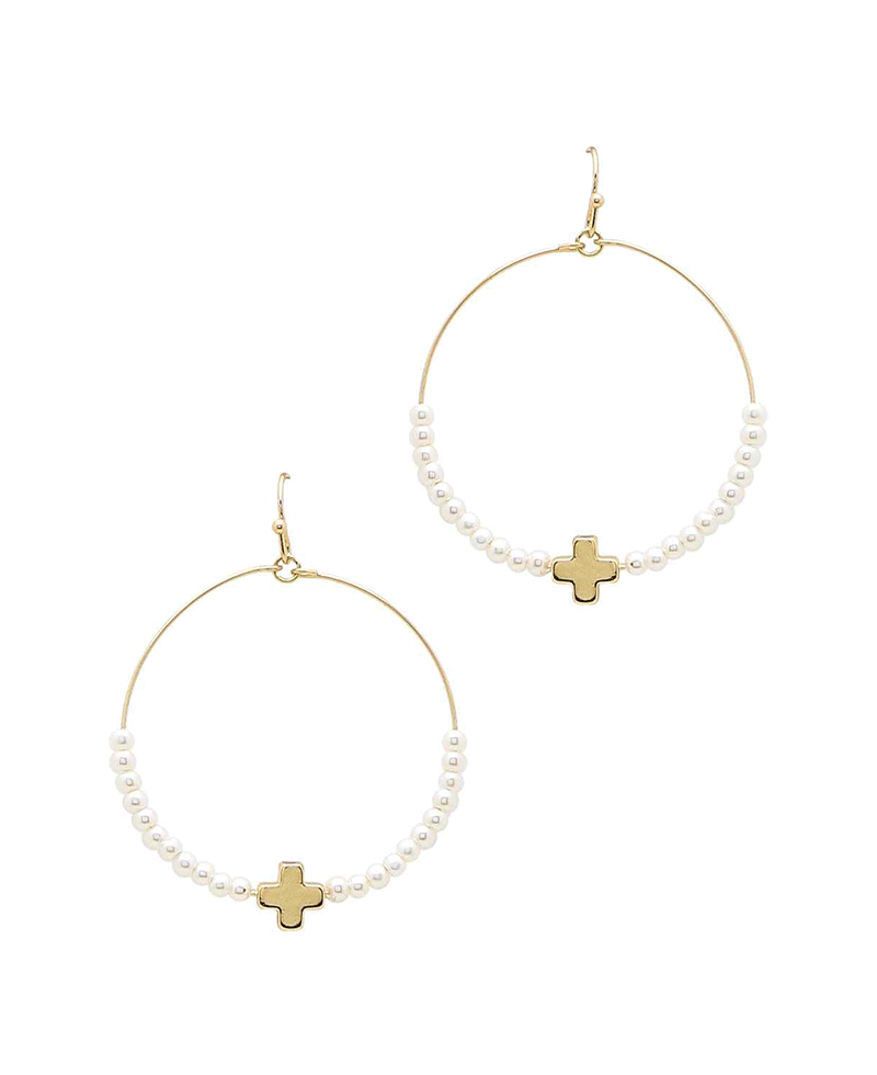 Circle Pearl w/ Metal Cross Earring