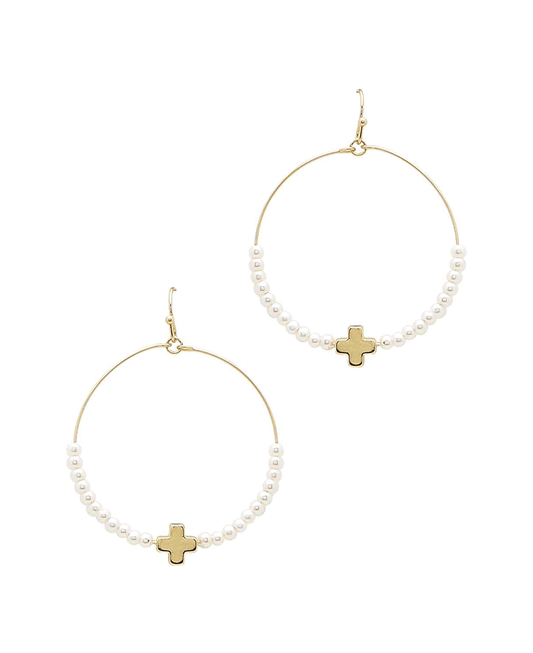 Circle Pearl w/ Metal Cross Earring