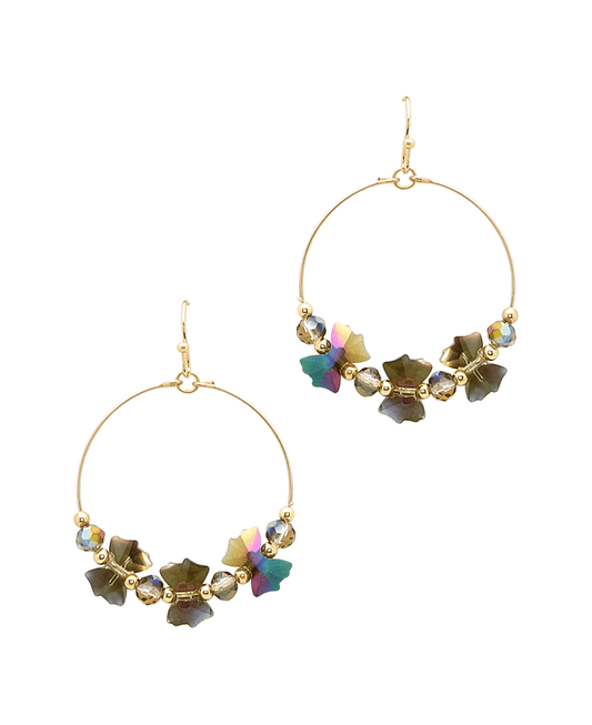 Wire Circle w/ Crystal Beads Earring