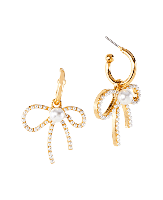 Metal w/ Pearl Bow 15mm Hoop Earring