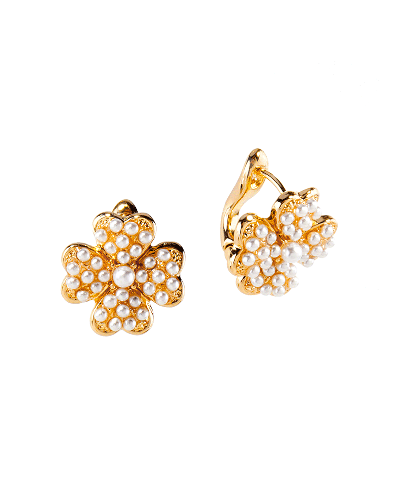Metal w/ Pearl Clover Huggie Earring