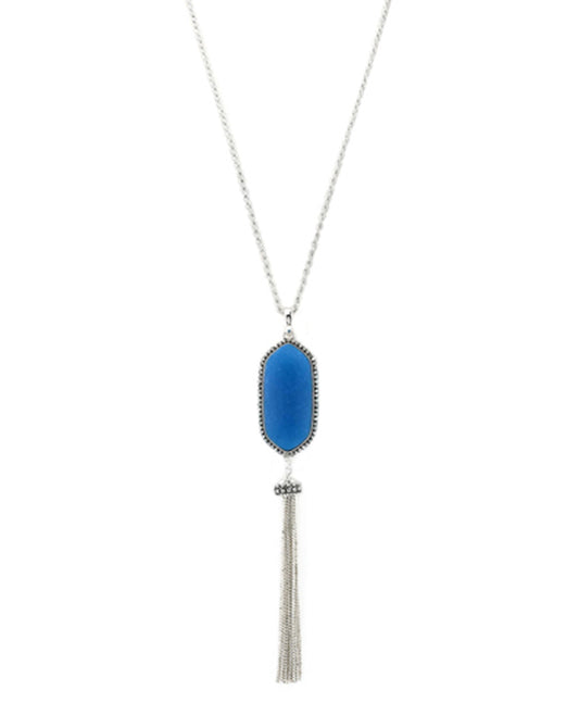 Oval Sea Glass w/ Chain Tassel Necklace