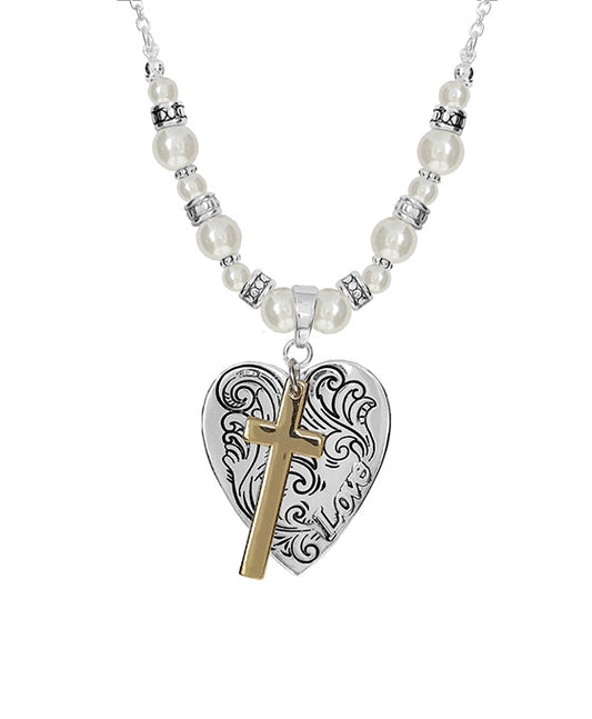 Heart & Cross w/ Pearl Necklace