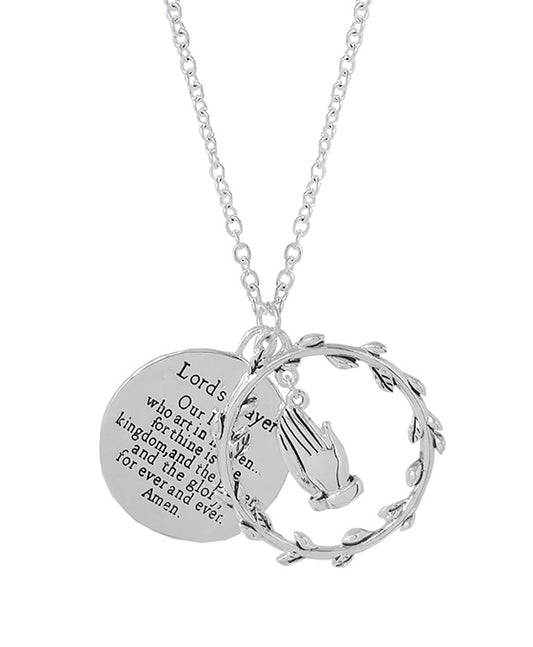 Lord's Prayer & Praying Hands Dual Necklace