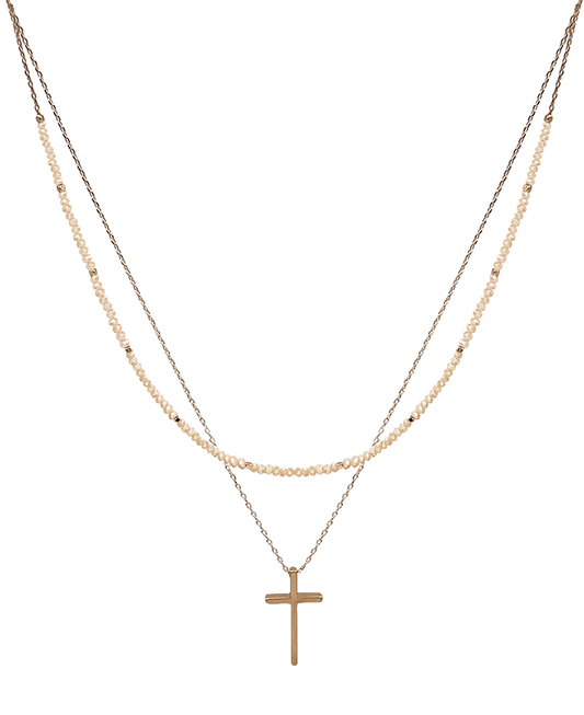 Layered Glass & Cross Short Necklace