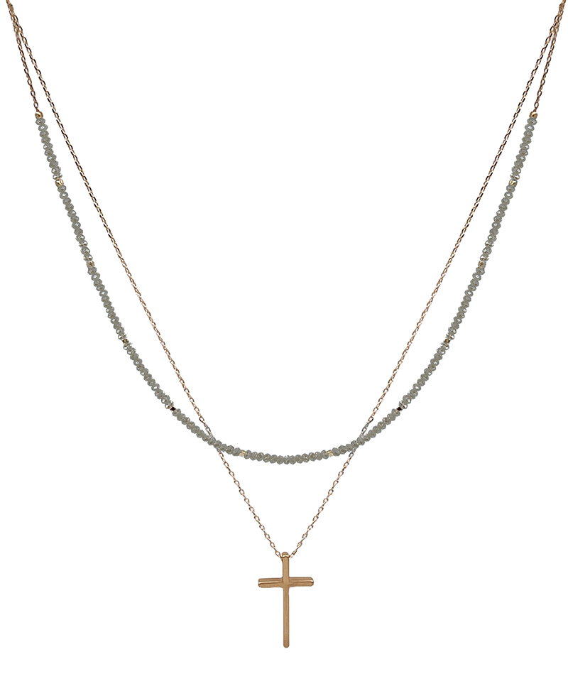 Layered Glass & Cross Short Necklace
