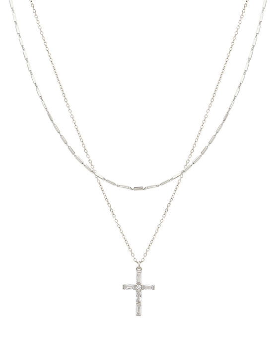 2 Layered Stone Cross Necklace