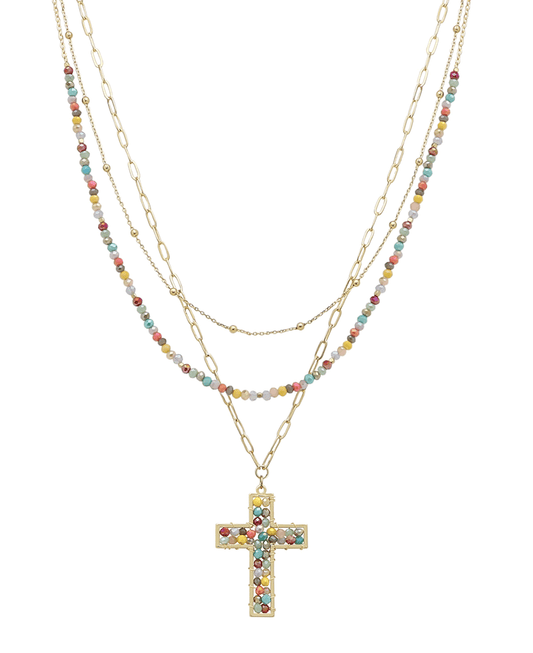 Glass Woven Cross Layered Short Necklace