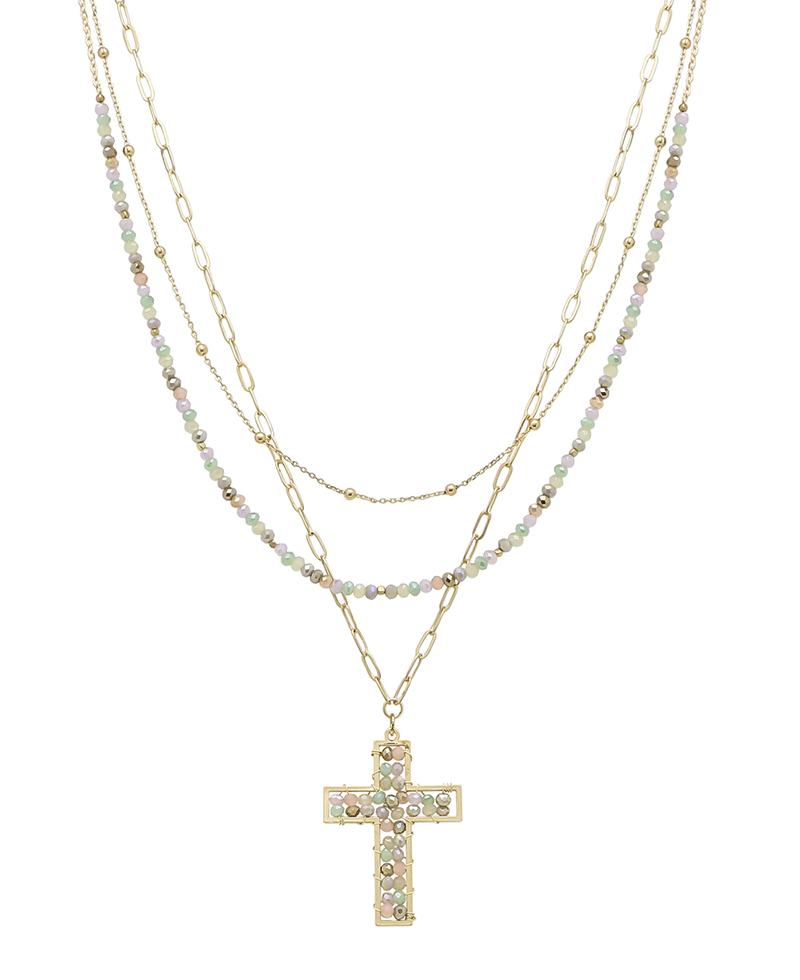 Glass Woven Cross Layered Short Necklace