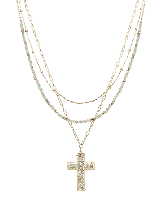 Glass Woven Cross Layered Short Necklace