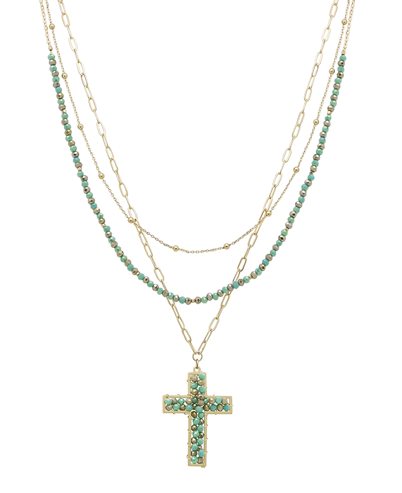 Glass Woven Cross Layered Short Necklace