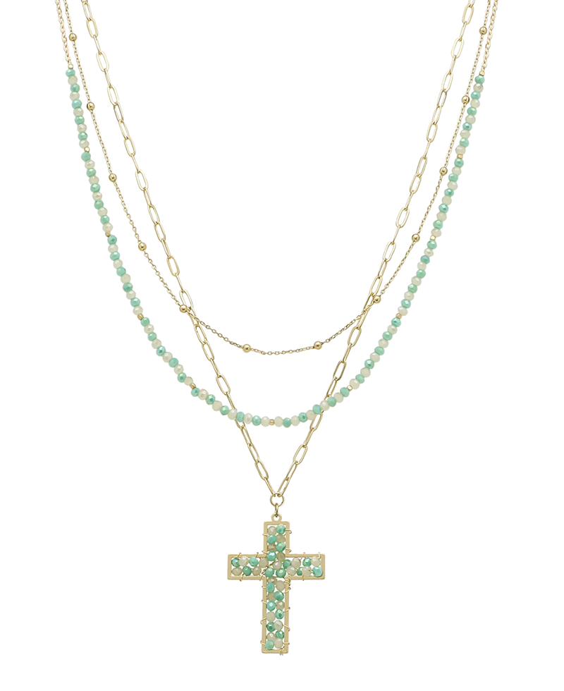Glass Woven Cross Layered Short Necklace