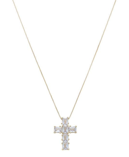 Glass Stone Cross Pendant Necklace