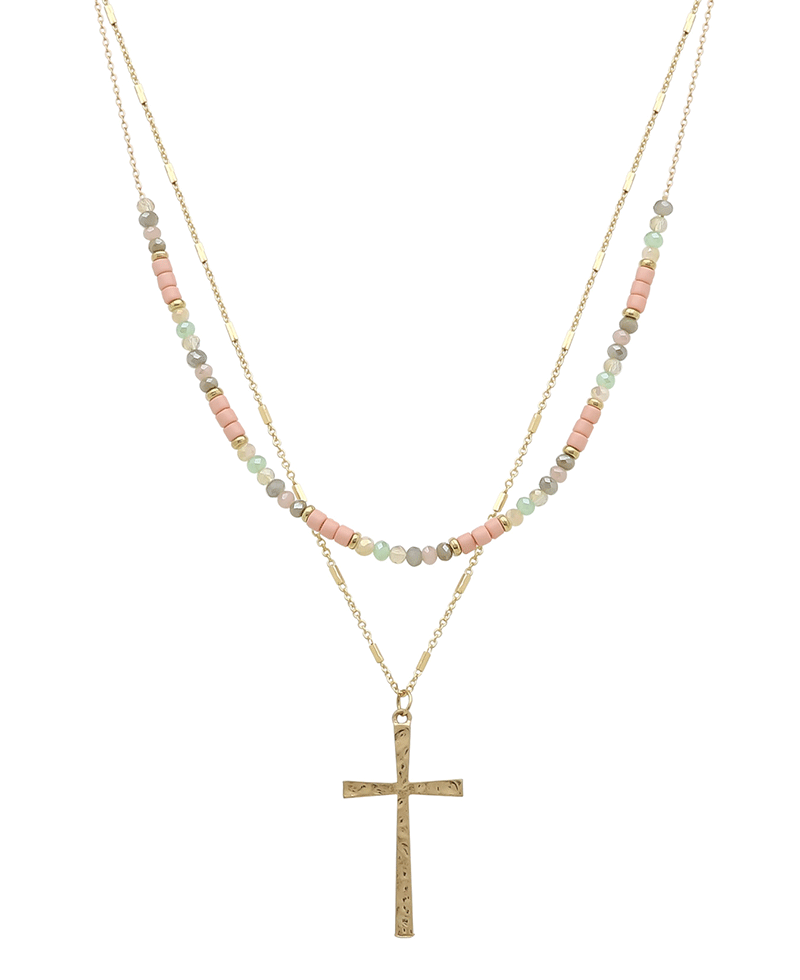 Double Layered Cross Short Necklace