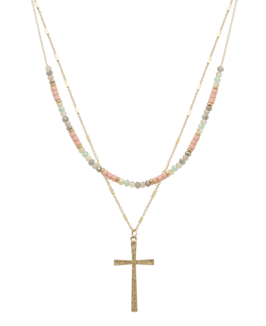 Double Layered Cross Short Necklace