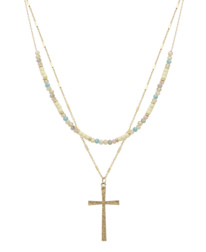 Double Layered Cross Short Necklace