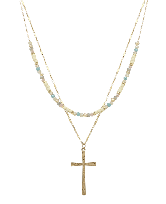 Double Layered Cross Short Necklace