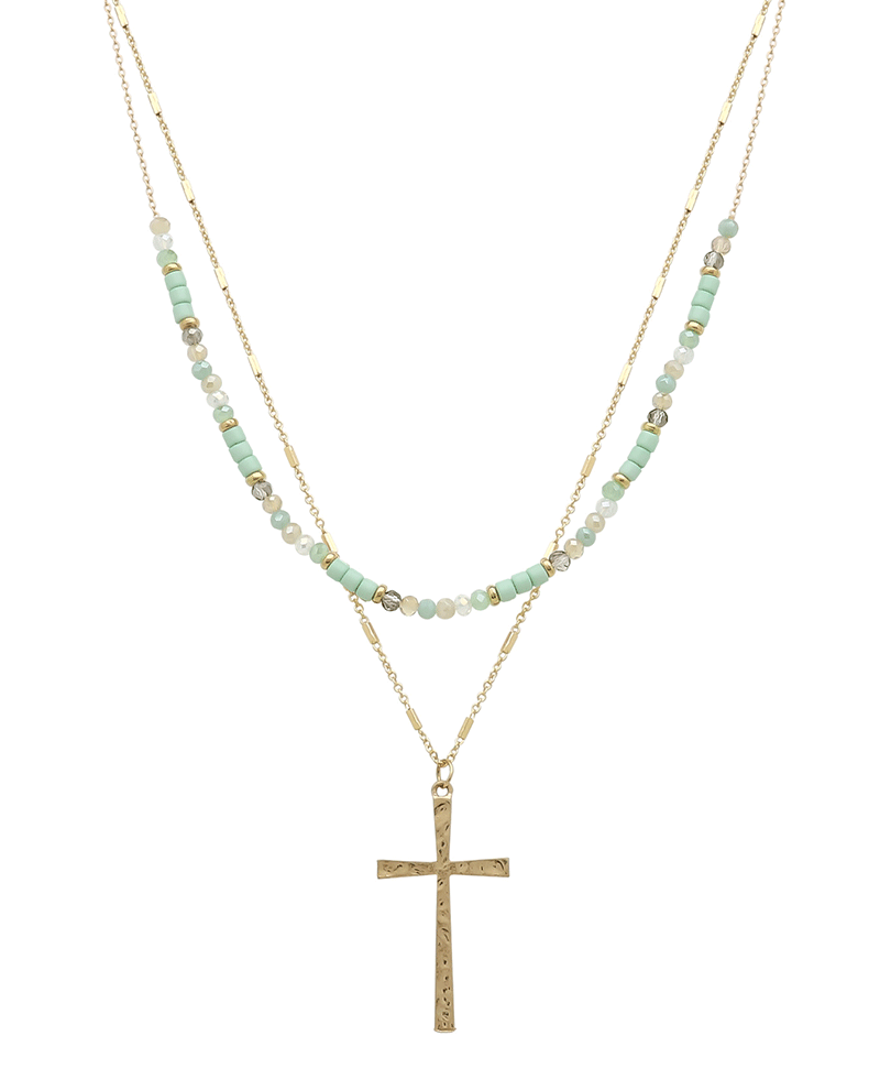 Double Layered Cross Short Necklace