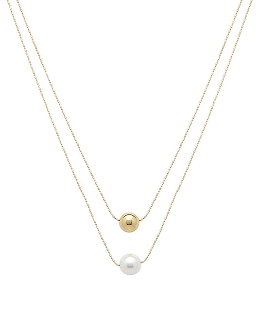2 Row Pearl & Metal Ball Necklace