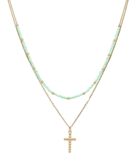 Seed Beads & Drop Cross Short Necklace