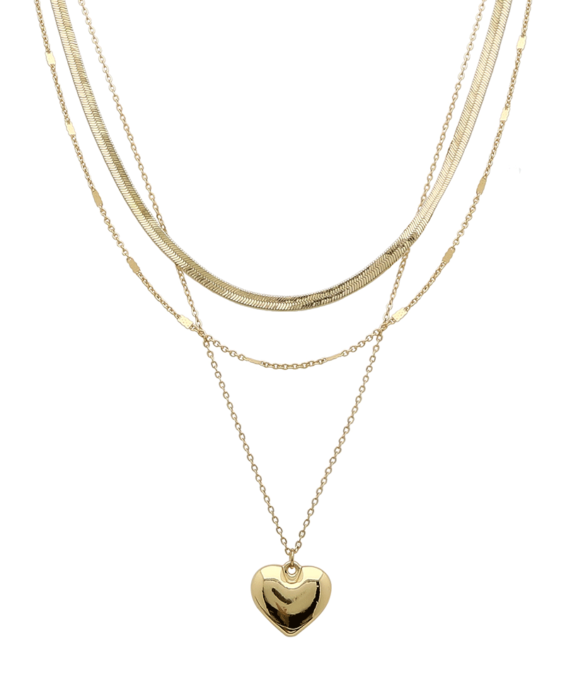 Heart Pendant & Chain 3 Layered Short Necklace