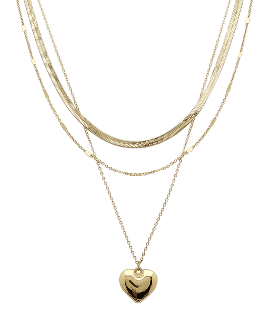 Heart Pendant & Chain 3 Layered Short Necklace
