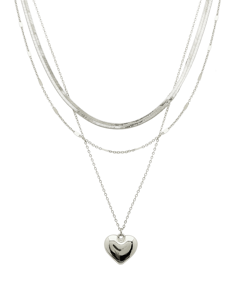 Heart Pendant & Chain 3 Layered Short Necklace