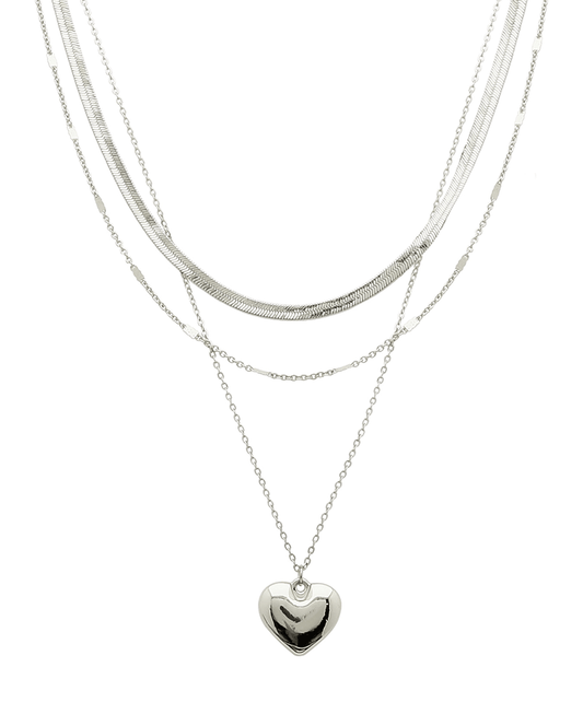 Heart Pendant & Chain 3 Layered Short Necklace