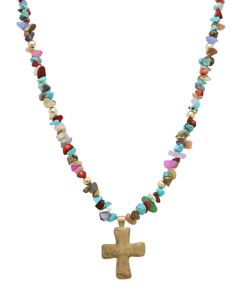 Chipstone w/ Cross Short Necklace