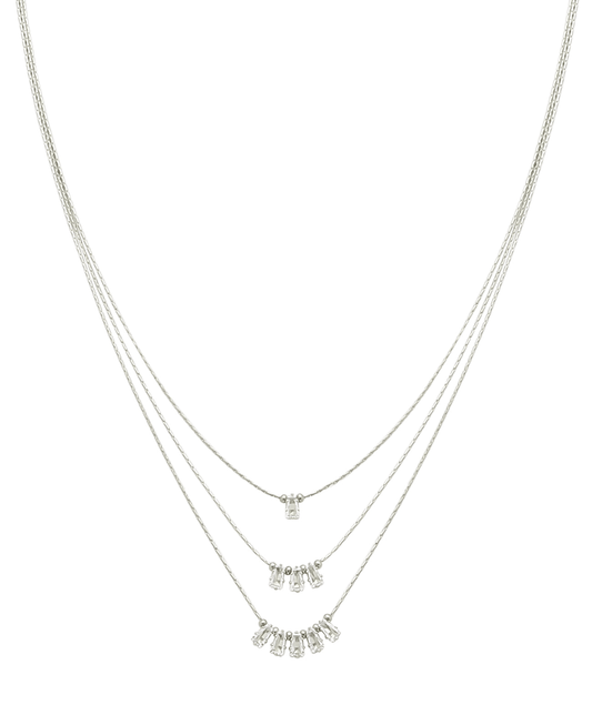 Layered Rhinestone Baguette Charm Short Necklace