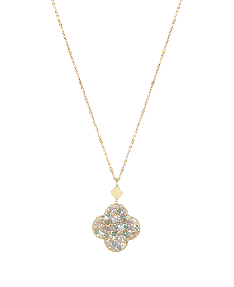 Multi Bead Clover Woven Necklace