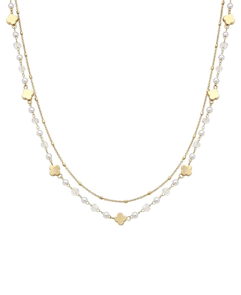 Layered Metal Clover Station Necklace