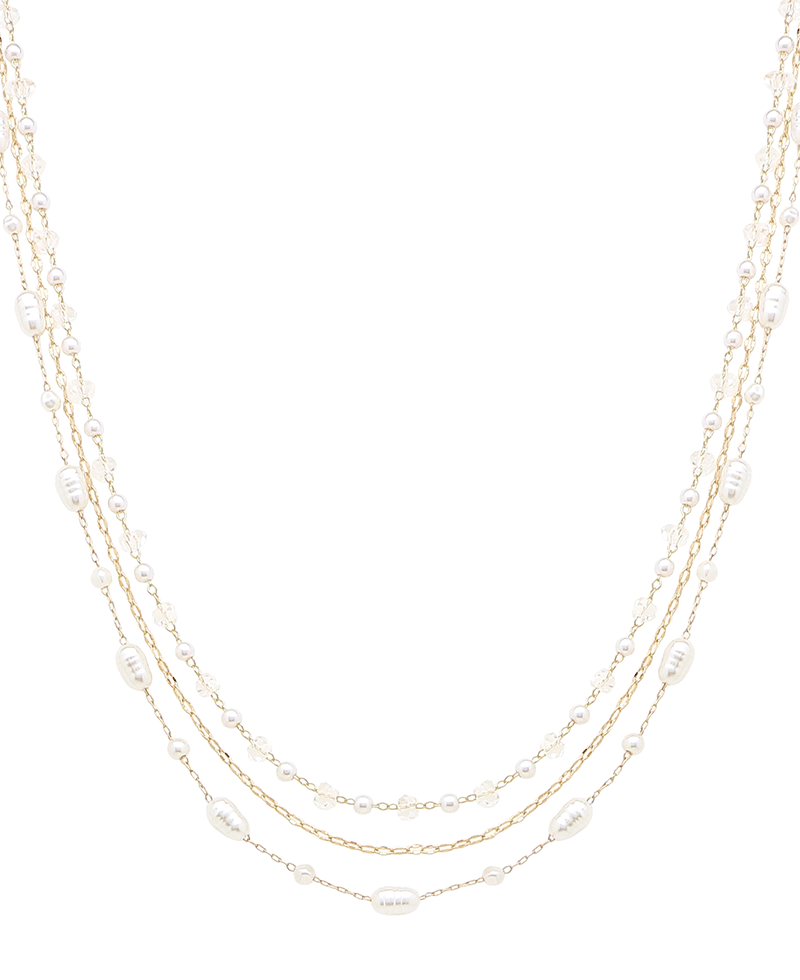 3 Layered Pearl Short Necklace
