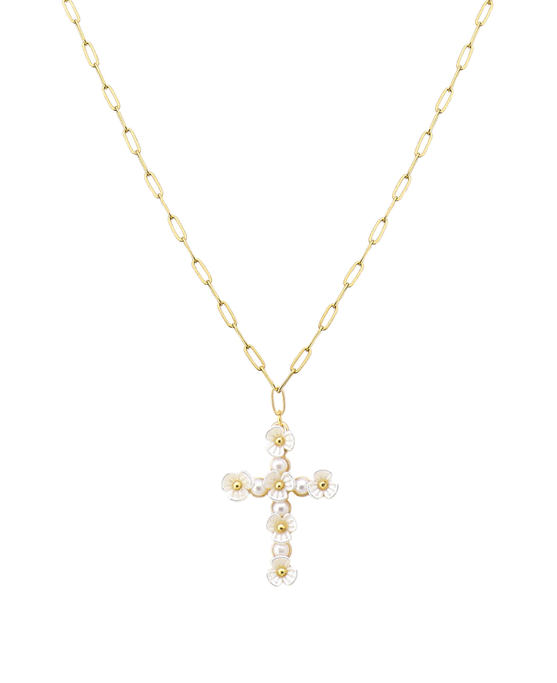 Flower Cross Short Necklace