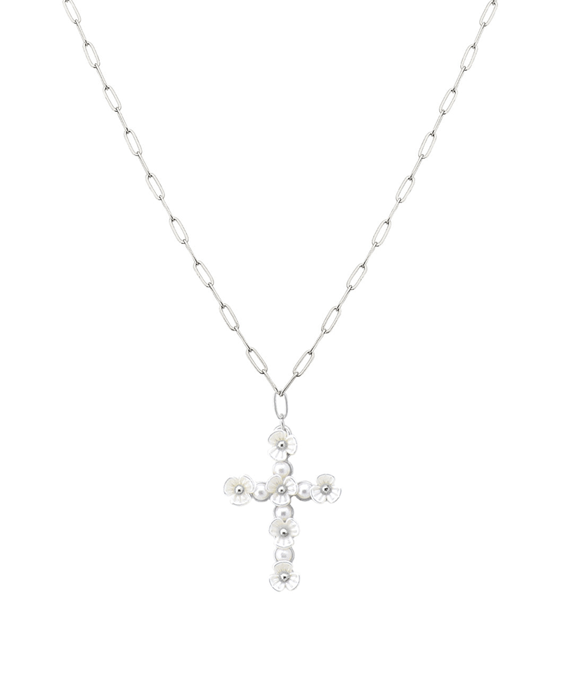 Flower Cross Short Necklace