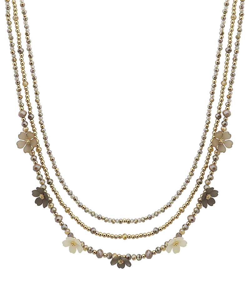 Multi Bead w/ Flower Layered Short Necklace