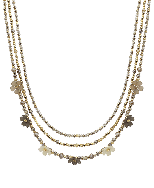 Multi Bead w/ Flower Layered Short Necklace