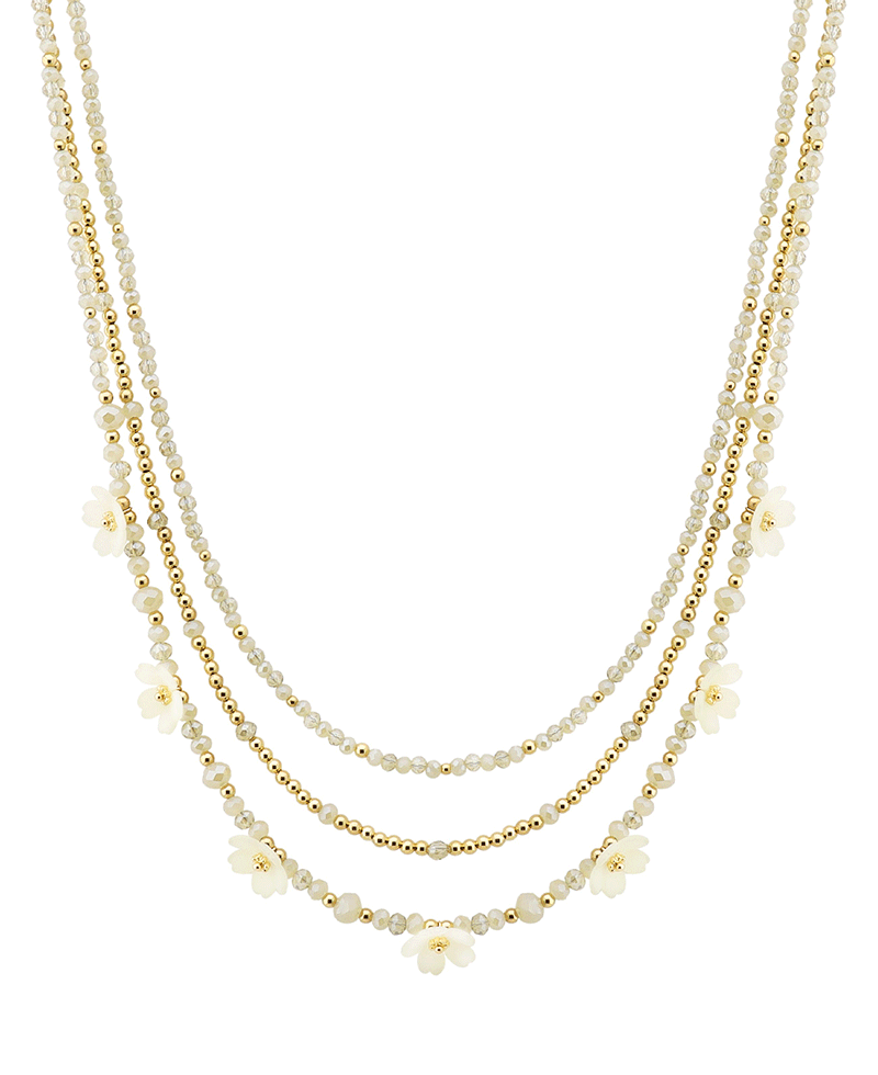 Multi Bead w/ Flower Layered Short Necklace
