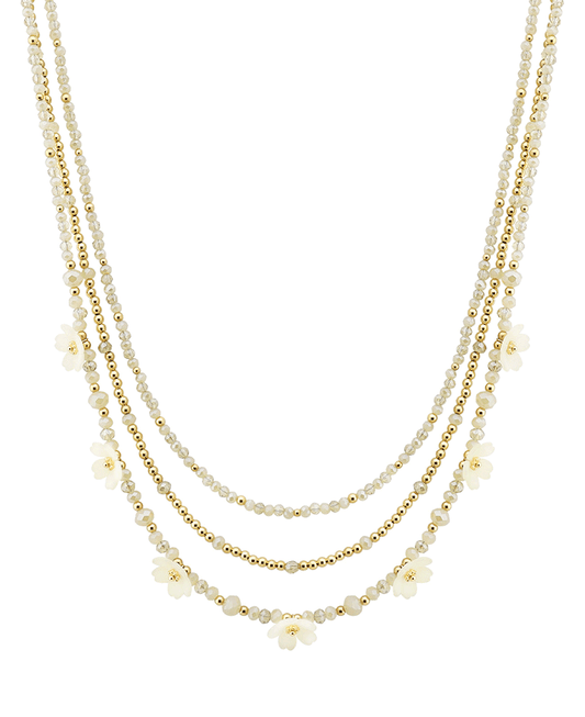 Multi Bead w/ Flower Layered Short Necklace