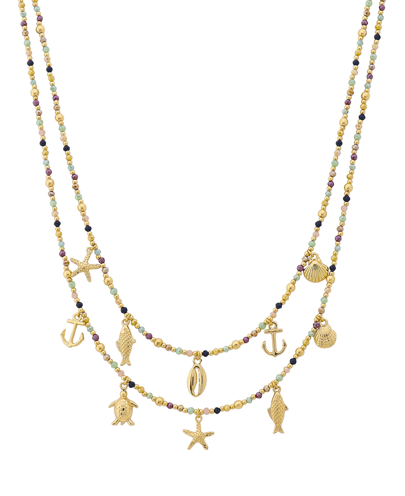 Sea Life Charms Double Layered Multi Bead Necklace