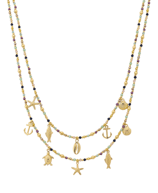 Sea Life Charms Double Layered Multi Bead Necklace