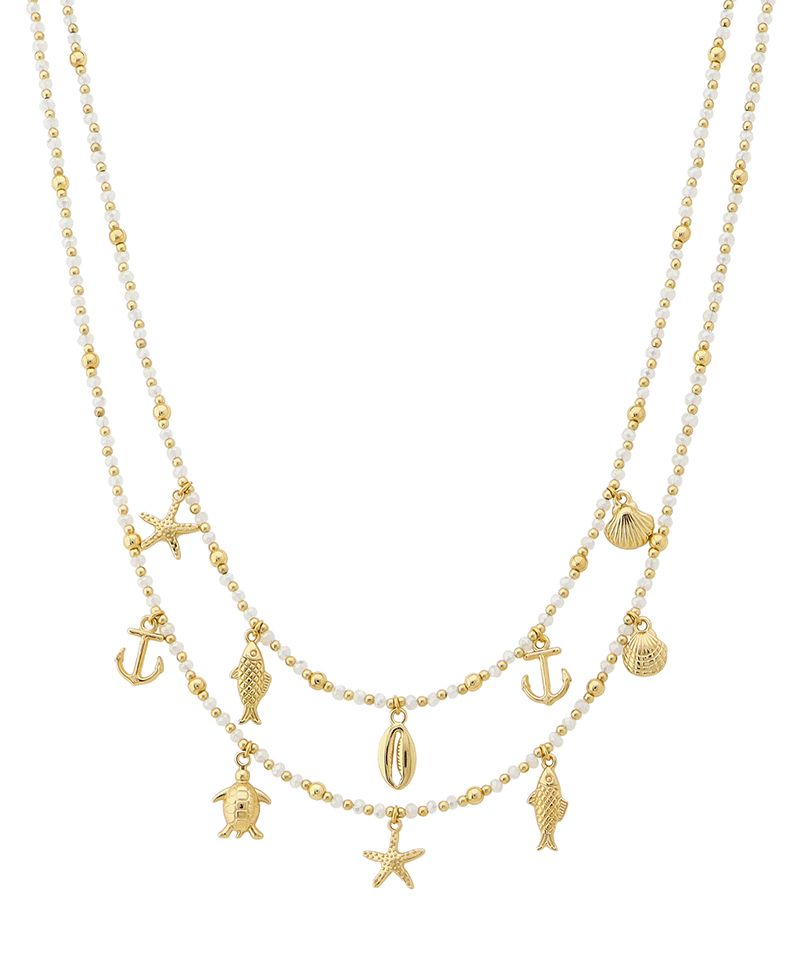 Sea Life Charms Double Layered Multi Bead Necklace