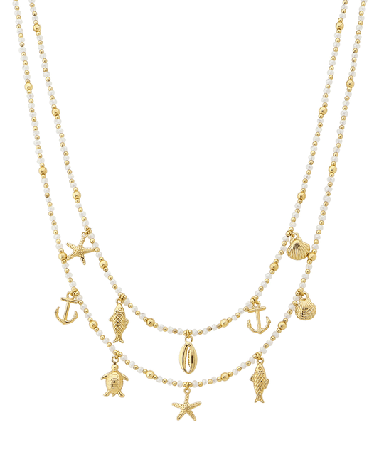 Sea Life Charms Double Layered Multi Bead Necklace