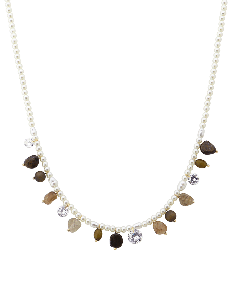 Multi Stone & Crystal Pearl Short Necklace